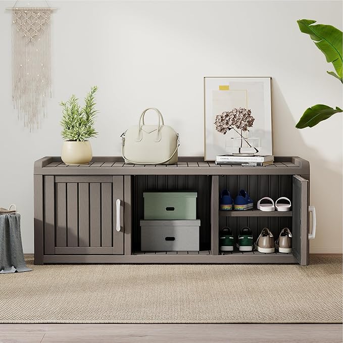 2-Tier Storage Bench, Waterproof UV-Resistant Outdoor Shoe Storage Cabinet - Image 6