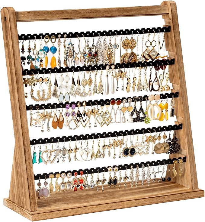 Poyilooo Earring Holder Organizer, Rustic Wood Earring Holder Stand, 5 Layer by Poyilooo