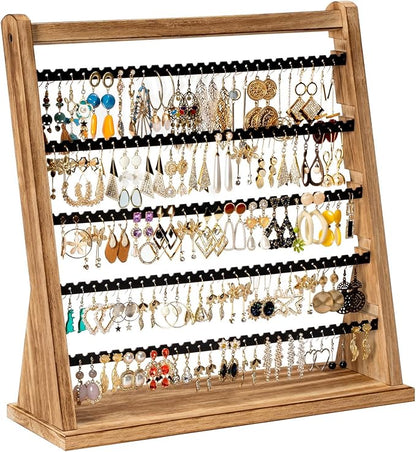 Poyilooo Earring Holder Organizer, Rustic Wood Earring Holder Stand, 5 Layer by Poyilooo