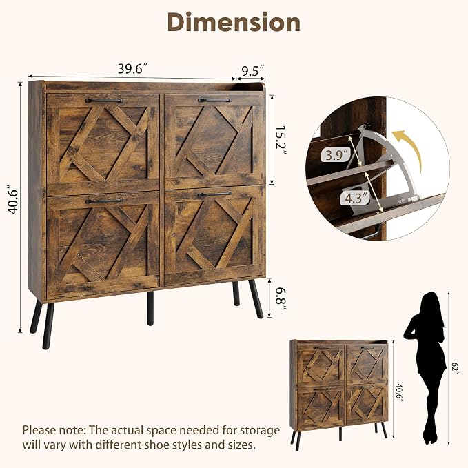 Nicetree Shoe Cabinet Storage for Entryway, Freestanding Shoe Storage Cabinet - Image 2