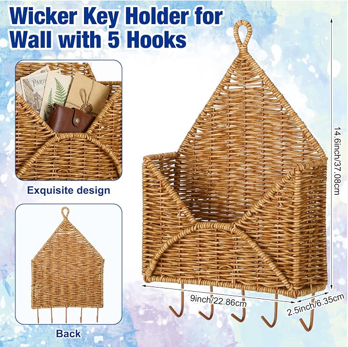 Gerrii Wicker Key Holder for Wall Rattan Mail Shape Holder - Image 2