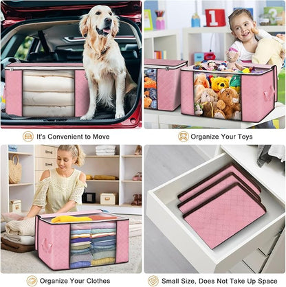 90 L Large Storage Bags, 8 Pack Clothes Storage Bins Foldable Closet Organizer - Image 5