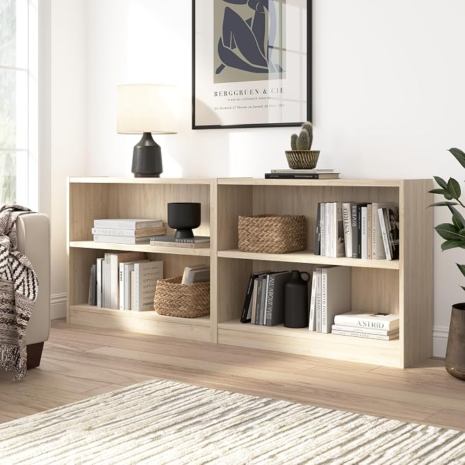 Bush Furniture Universal Small 2 Shelf Bookcase in Natural Elm, Low Storage and - Image 4
