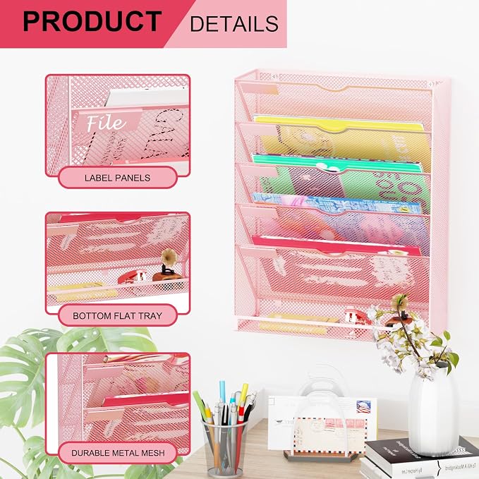 Hanging Wall File Organizer 6 Tier Wall Mounted Mail Paper Folder Holder - Image 4