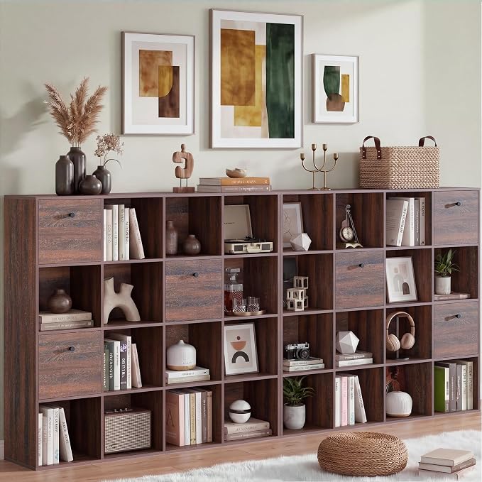 Walnut 16 Cube Storage Organizer, Wooden Bookcase by Odeekea