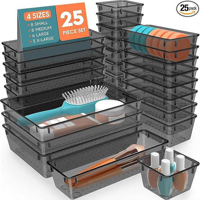 25 PCS Plastic Drawer Organizer Set, 4-Size Versatile Organizer Trays & storage by SpaceHacks
