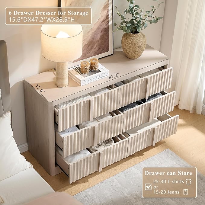 Fluted Dresser for Bedroom, Modern TV Stand Set, Curved Profile Design - Image 3
