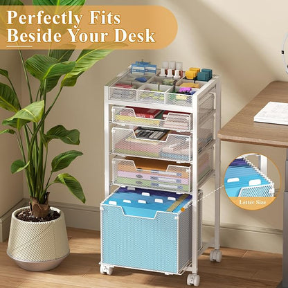 Rolling File Cart with 4 Storage Drawers, Under Desk Filing Cabinet with DIY - Image 2