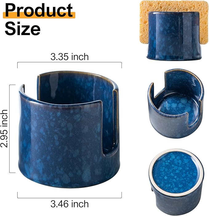 Kitchen Sponge Holder, Ceramic Sponge Organizer Scrubby Holder Sink Caddy Dish - Image 3