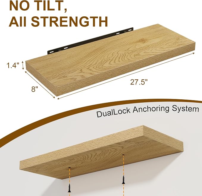 Floating Shelves for Wall, 27.5 Inch Bathroom Shelves Set of 2, Rustic Wood - Image 3