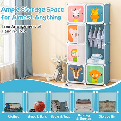HONEY JOY Kids Wardrobe Closet, Baby Cartoon Clothes Storage Organizer - Image 6