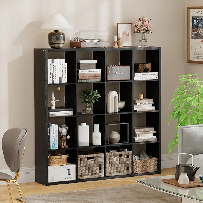 16-Cube Storage Organizer Bookcase, Thick Frame Wood Grain Storage Shelf by JPIZISO
