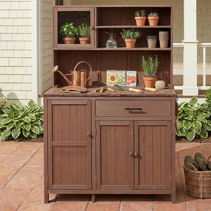 Potting Bench with Hutch, Large Countertop, Patio Kitchen Island with - Image 2