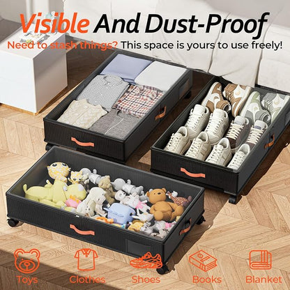 Under Bed Storage with Wheels 2-Pack, Under Bed Storage Containers 66L Clear - Image 6