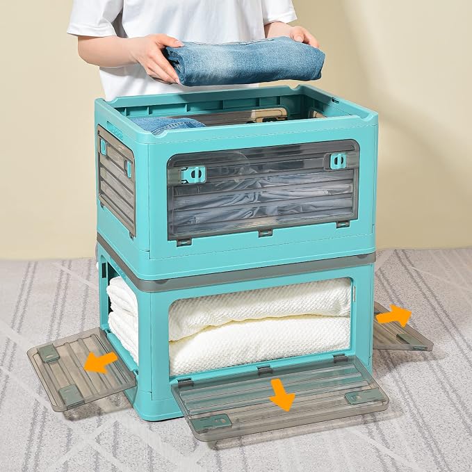 32Qt Plastic Storage Bins with Lid, Collapsible Storage Bins with Wheels - Image 5