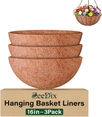 16 Inch Coco Liners for Planters, 3 Pack Hanging Basket Liners | Round Coco by ZeeDix