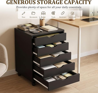5 Drawer File Cabinet with Wheels, Under Desk Storage Drawers, Office - Image 5