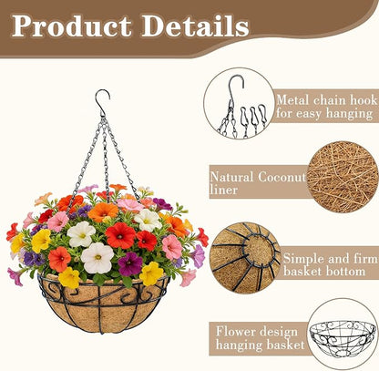 EIMQUVW 4 Pack Outdoor Patio Hanging Baskets 12 Inch Chain Link Round Metal - Image 5