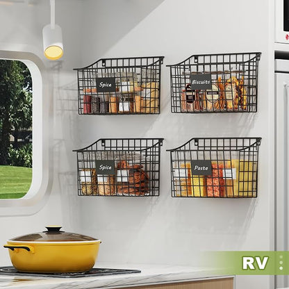 Wall Basket with Label Plate & 5 S-Hooks –4 Pack Hanging Wire Basket - Image 9