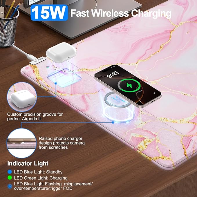 Wireless Charging Mouse Pad, 31.5"x15.8" Large Gaming Desk Mat - Image 2