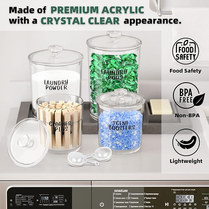4 Pack Laundry Room Organization Jars - Image 2