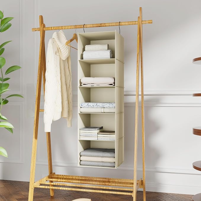 Hanging Closet Organizer, Easy Mount Foldable 5-Shelf Hanging Closet Wardrobe - Image 2