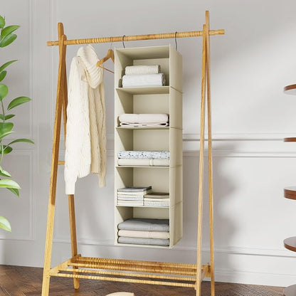 Hanging Closet Organizer, Easy Mount Foldable 5-Shelf Hanging Closet Wardrobe - Image 2