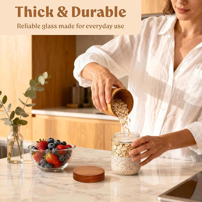 Overnight Oats Containers with Lids Acacia Glass Jars - Image 3