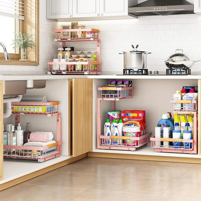 PXRACK Under Sink Organizer, Adjustable Height, 2 Tier Pull Out Under Cabinet - Image 7