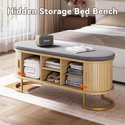 Decofy Shoe Storage Bench with Cushion and Sliding Doors, 47.2 Inch Shoe Bench - Image 5