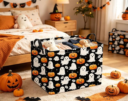 Halloween Basket Cute Baskets for Kids Pumpkin Basket Rectangular Storage Bin - Image 5