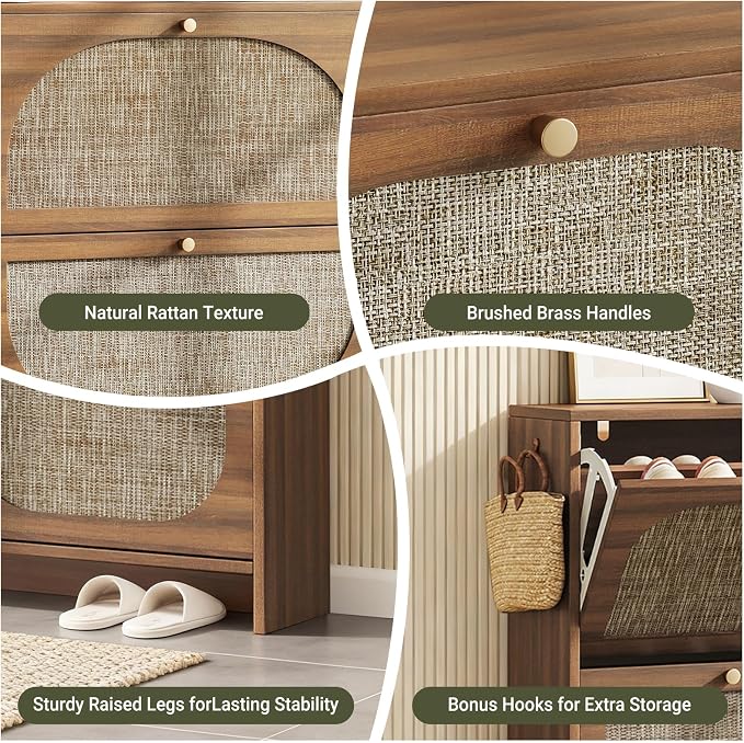 Nicetree Freestanding Ultra Slim Arched Rattan Accent Shoe Storage Cabinet - Image 7