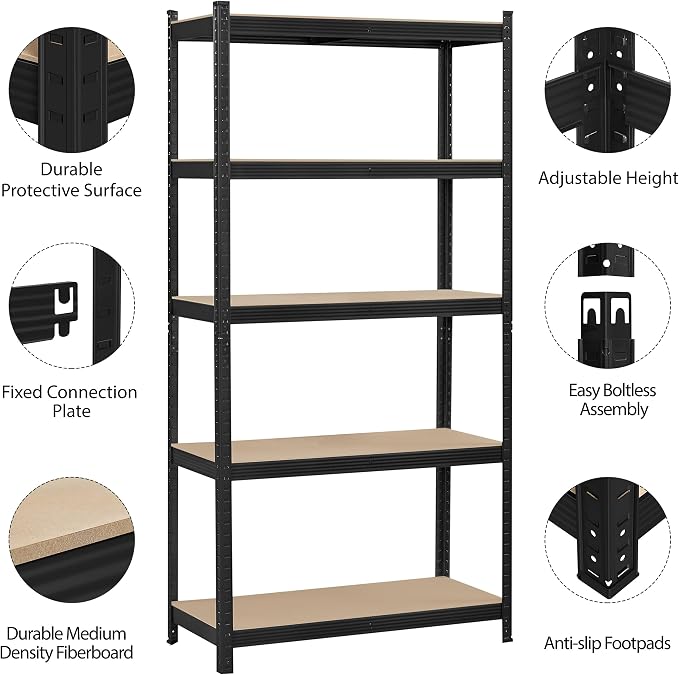 Topeakmart 5-Tier Utility Shelves, Metal Storage Shelves Garage Shelving Unit - Image 4