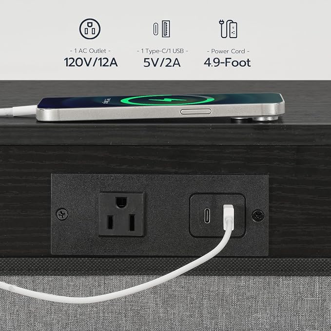 HOOBRO C Shaped End Table with Charging Station, 30” Adjustable Height Sofa - Image 7