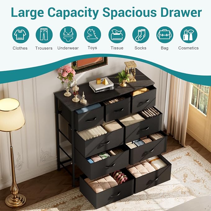OLIXIS 9 Drawer Fabric Storage Dresser Chest Organizer Unit - Image 5