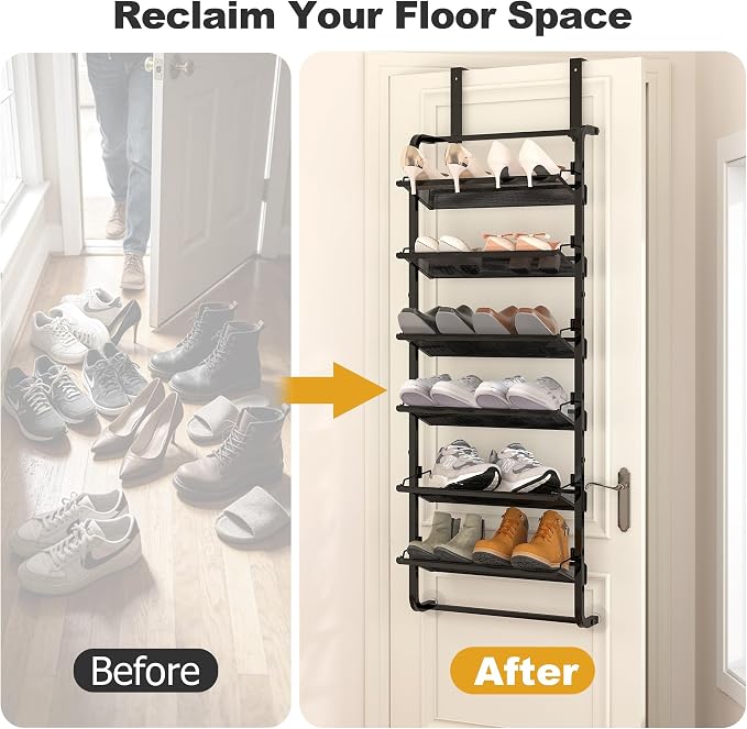 BUKFEN 6 Tier Adjustable Heavy Duty Metal Shoe Rack, Door Hanging and Wall - Image 5