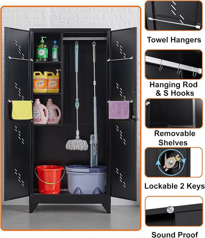 75" Metal Storage Cabinet with Lockable Doors, Functional Garage Storage - Image 7