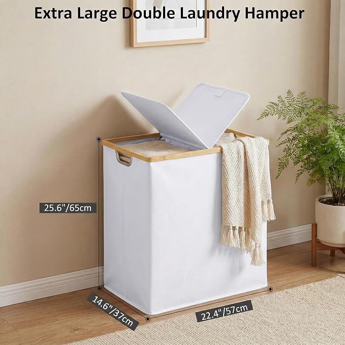 efluky Laundry Hamper with Lid, Double Laundry Basket with 2 Removable Bags - Image 3