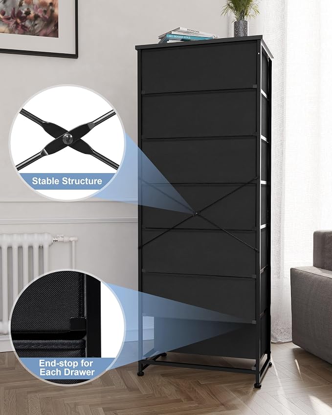 Fabric Dresser for Bedroom, 7-Drawer Tall Vertical Storage Tower | Wooden Top - Image 5