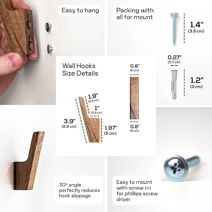 Wall Hooks - Set of 4 - Dark Walnut or Light Ash Wood Coat Hooks - Image 8