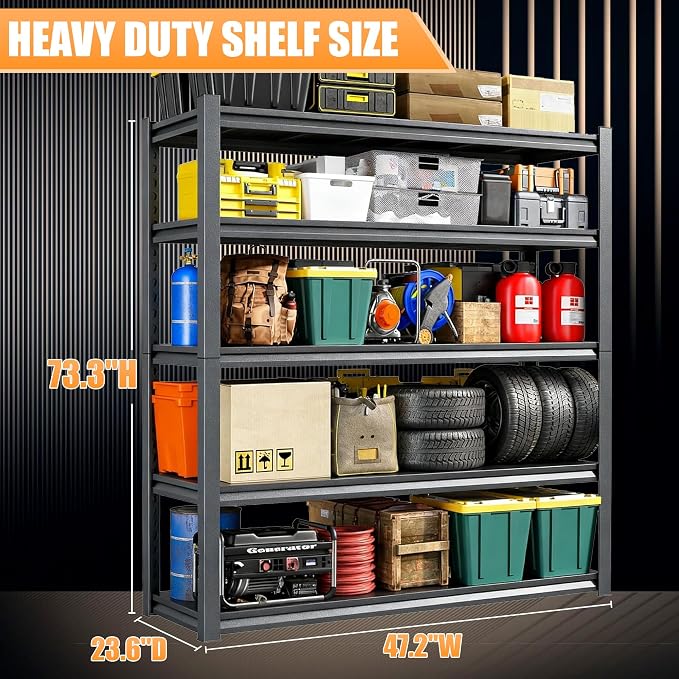47.2''W*23.6D'' Garage Shelving, 3000lb Heavy Duty Shelving, Adjustable Metal - Image 2