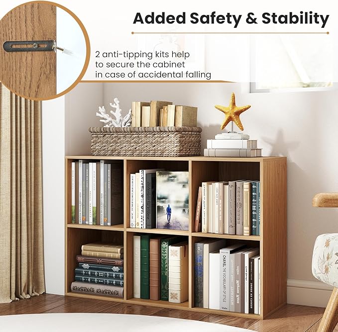 Giantex 6-Cube Bookcase, 3-Tier Cubby Bookshelf, Horizontal Vertical Display - Image 7