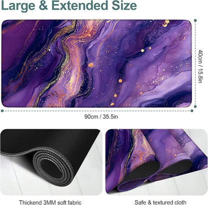 Purple Gaming Mouse Pad 35.4"x15.7"Desk Mat Anti-Slip Rubber Base & Durable - Image 2