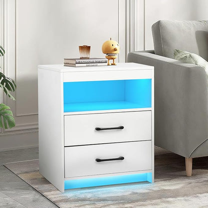 Night Stand with Charging Station and Ambient Light, LED Nightstand with USB-C - Image 8