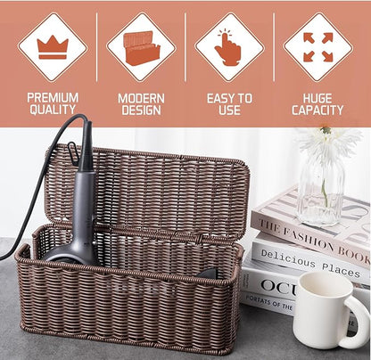 Cable Management Box, Handmade Rattan Cable Organizer, 2 Open Slots Cords Hider - Image 4