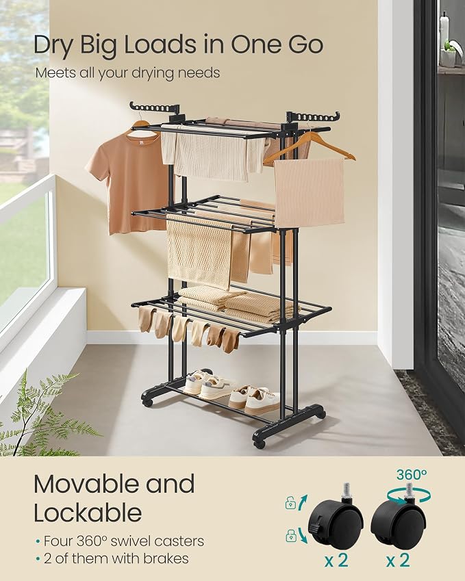 SONGMICS Clothes Drying Rack Stand 4-Tier, Foldable Laundry Drying Rack - Image 3