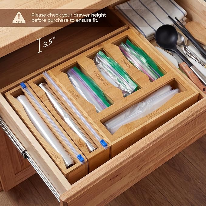 6 in 1 Storage Bag Organizer Kitchen Drawer, Bamboo Foil and Plastic Wrap - Image 4