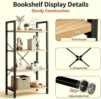 HealSmart 4 Tier Bookshelf, Free Standing Book Shelf Home Office Bookcase Shelf - Image 5