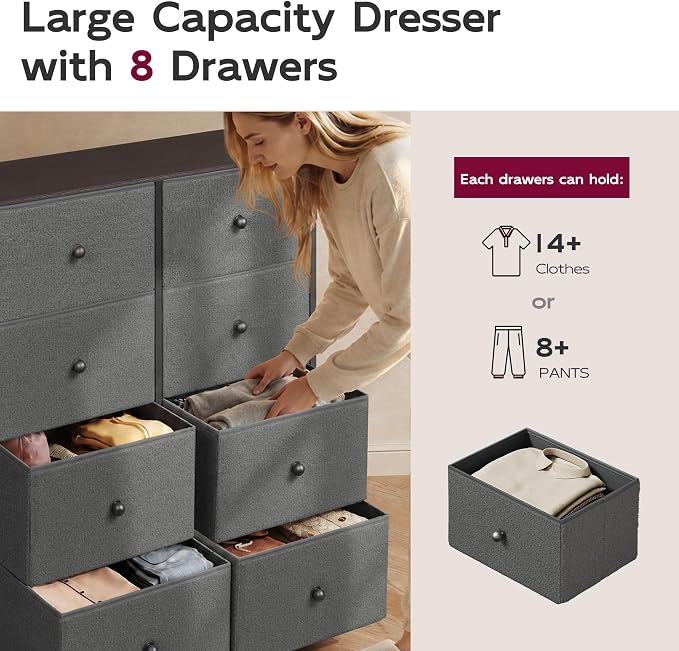 WLIVE Grey Boucle 8-Drawer Fabric Dresser Storage Tower Bedroom | Boucle fabric - Image 5