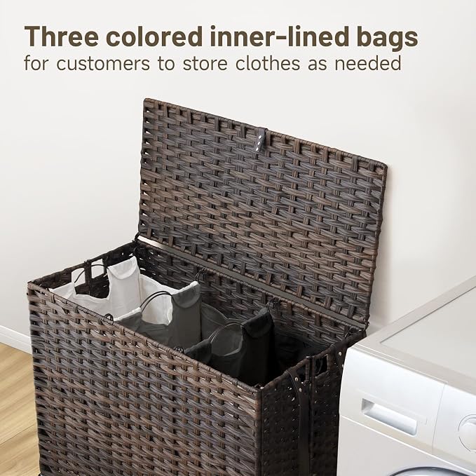 Laundry Hamper with Wheels, 52.8 Gallon Rolling Laundry Basket with Lid - Image 2